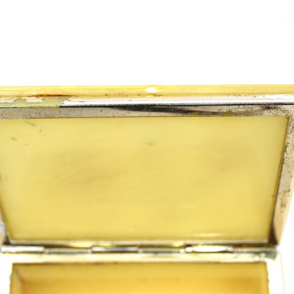 Vintage Genuine Alabaster Trinket Jewelry Box Yellow w/Flowers Created in Italy - Picture 7 of 11